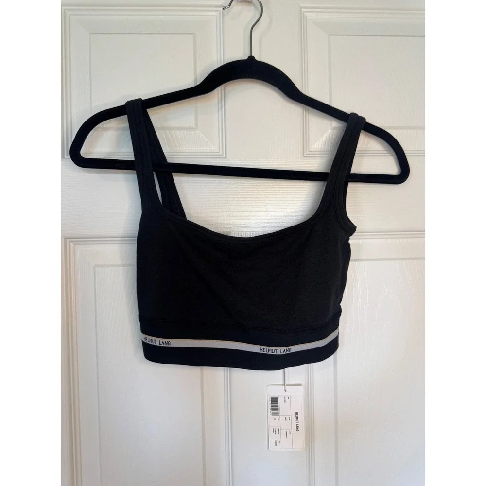 Helmut Lang Square Neck Bra Black Logo Band N05HW505 NWT XS
